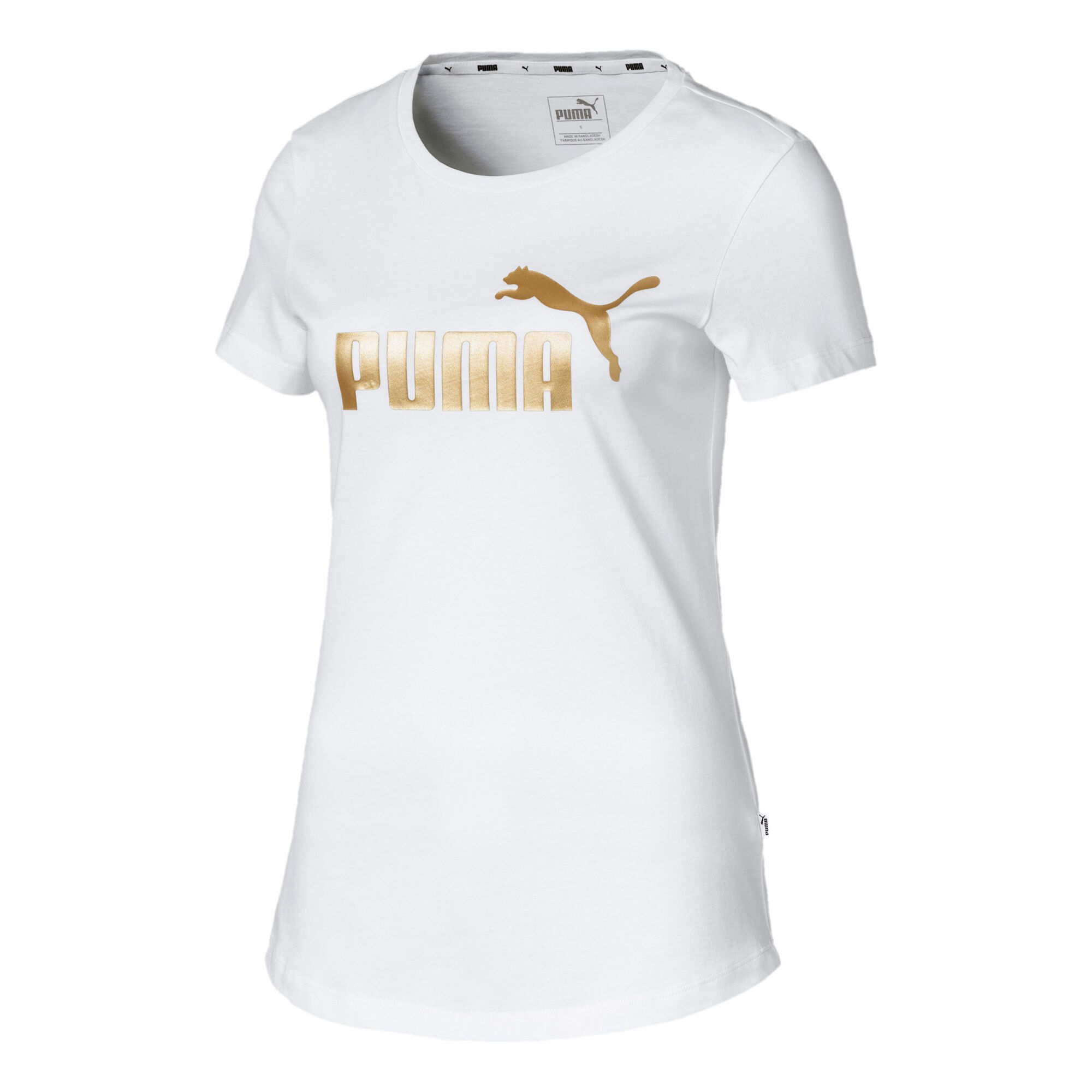 Buy Puma Essential Metallic T-Shirt Women White, Gold online | Tennis ...