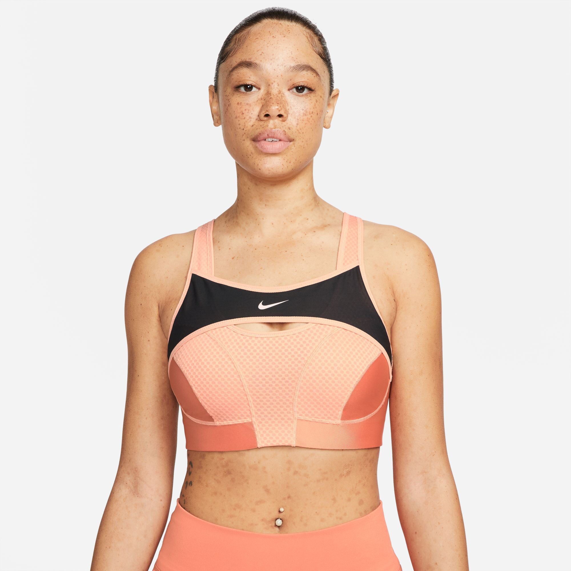 Nike Women's Medium Support Non Padded Sports Bra with Band,  Black/Black/(White), Large 